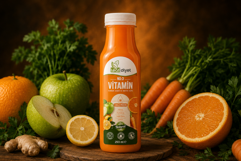 Vitamin içeceği ambalaj tasarımı ve ürün sunumu