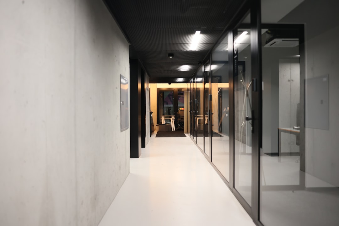 Glass hallway modern office