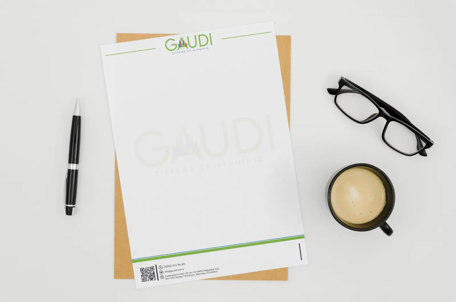Gaudi Aluminum kurumsal kimlik uygulama detayı