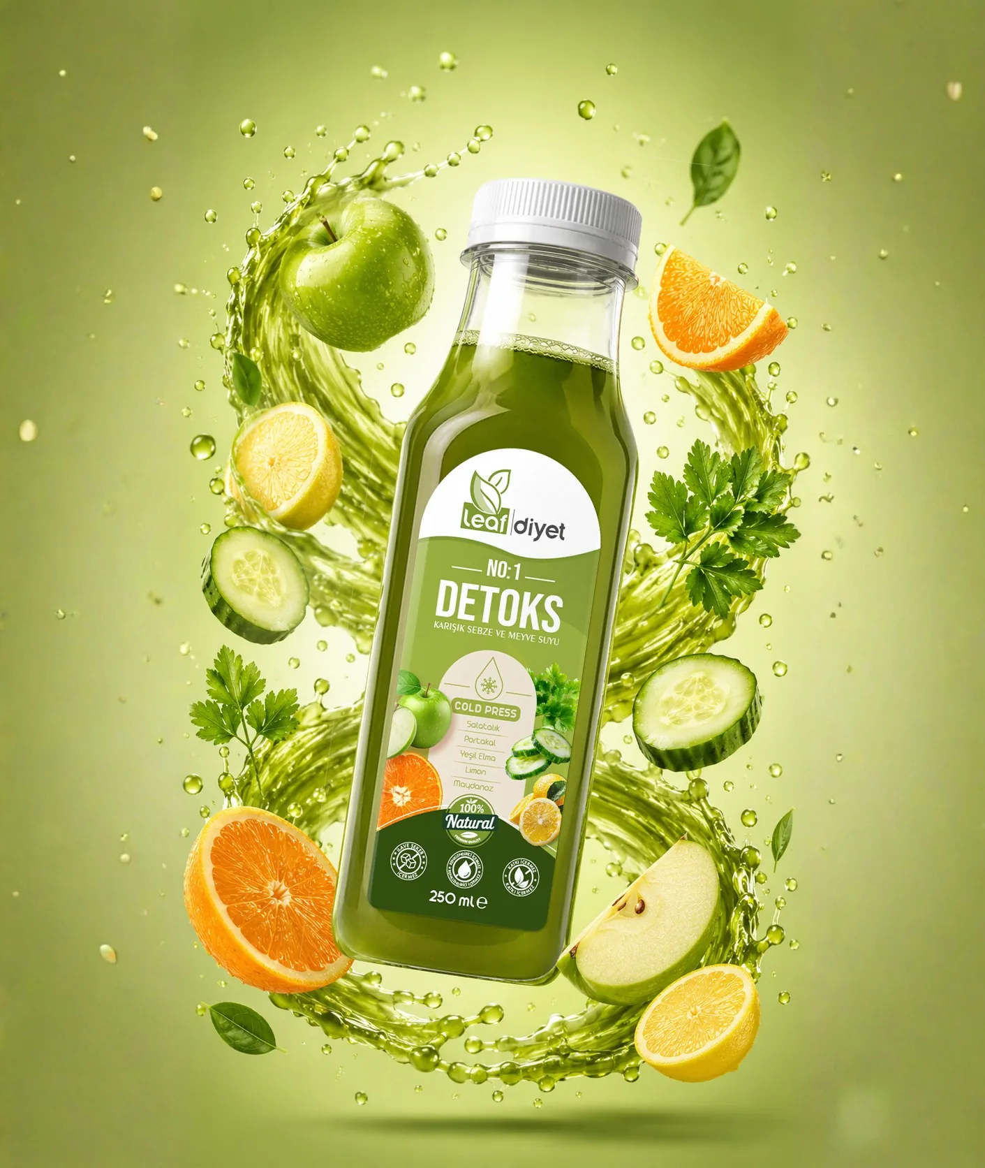 Leaf Diyet detoks içeceği etiket tasarımı